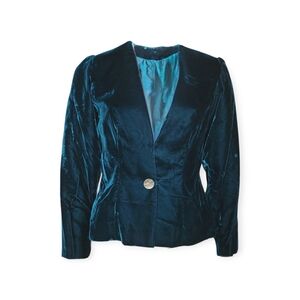 Vintage Velvet Jacket in Teal Blue Small